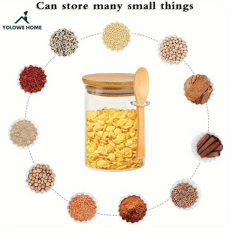 YOLOWE HOME 280ml/540ml Modern Design Glass Sealed Jar with Bamboo Lid Kitchen Food & Spice Storage Tools for Parties