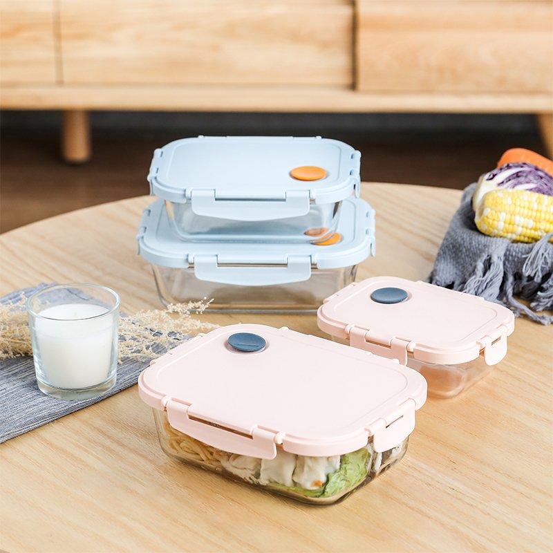 High borosilicate microwave safe airtight round crisper set rectangle meal prep lunch box square glass food storage container