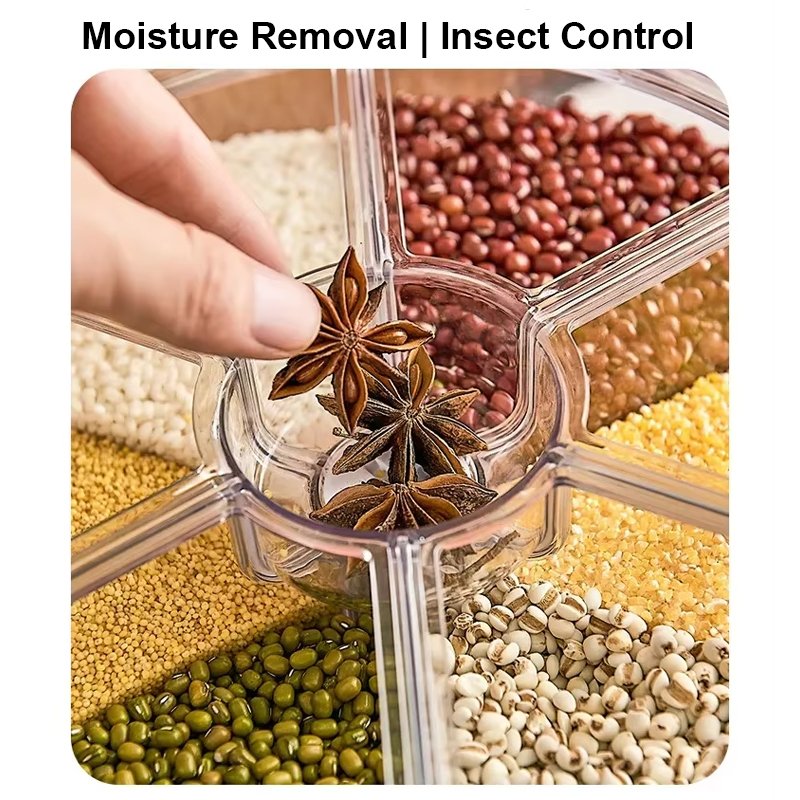 6-Grid Moisture-Proof Rice Dispenser Rotating Food Container Plastic Grain Storage Box For Kitchen