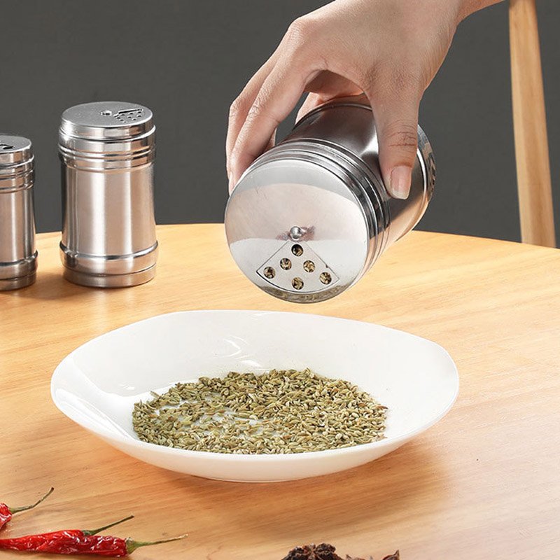 Stainless Steel Spice Shaker Seasoning Cans Rotate Camping Barbecue Jars Spice Storage Box Salt Sugar Pepper Storage Bottle