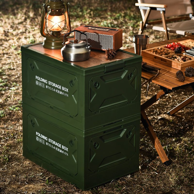 XJH Folding Storage Box Indoor Lids Multifunctional Plastic with Wooden Large Capacity Outdoor for Camping Trunk Home Sorting