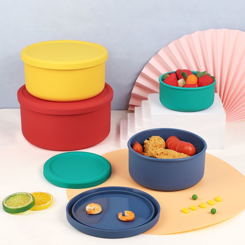 Food Storage Containers With Lids 4PCS Silicone stackable Lunch Box Airtight Vacuum Seal Freezer Microwavable Food Containers