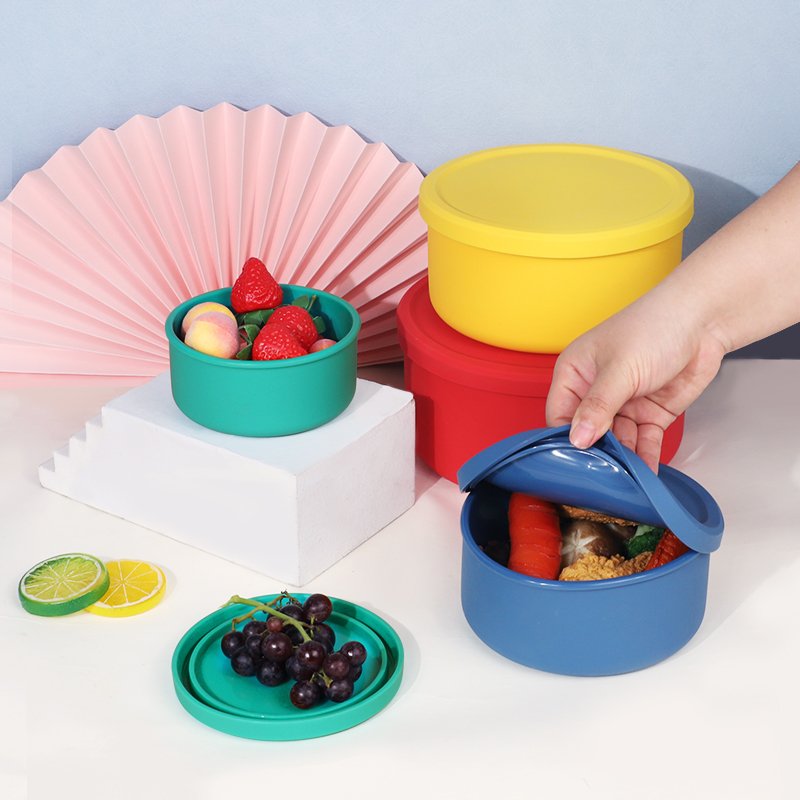Food Storage Containers With Lids 4PCS Silicone stackable Lunch Box Airtight Vacuum Seal Freezer Microwavable Food Containers