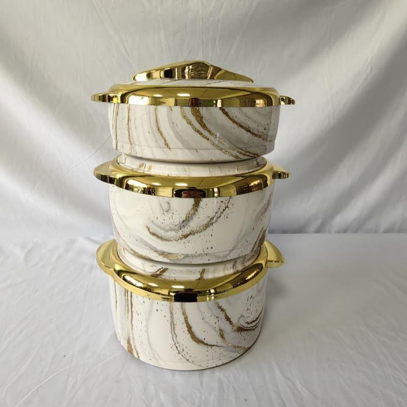 3PCS African Large Food Storage Container Household Hot Pot Thermo Insulated Casserole Set Buffet Food Warmer Display Set