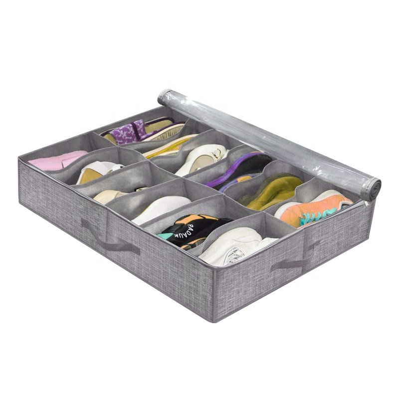 Custom Sneaker Fabric storage box Basket Shoes Organization storage Baskets box Foldable With Clear Window Cover