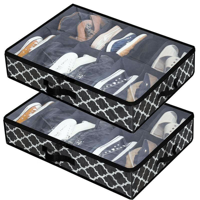 Custom Sneaker Fabric storage box Basket Shoes Organization storage Baskets box Foldable With Clear Window Cover