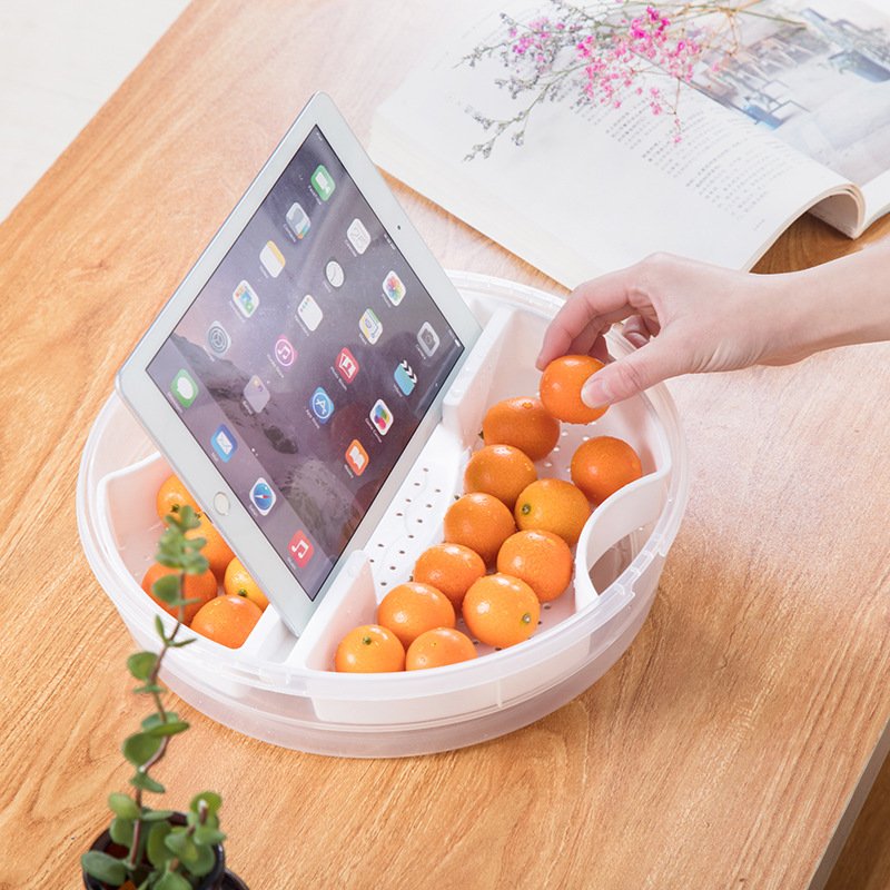 Fruit Snack Tray Veggie Tray Compartment Round Food Storage Container 5 Divided Serving Tray Platter with Lid and Handle