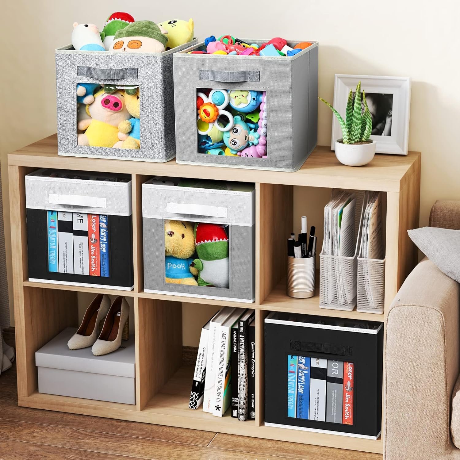 wholesale 6 Pack 11 Inch Fabric Closet Organizer foldable Grey Cube Storage Boxes Bins For Shelves