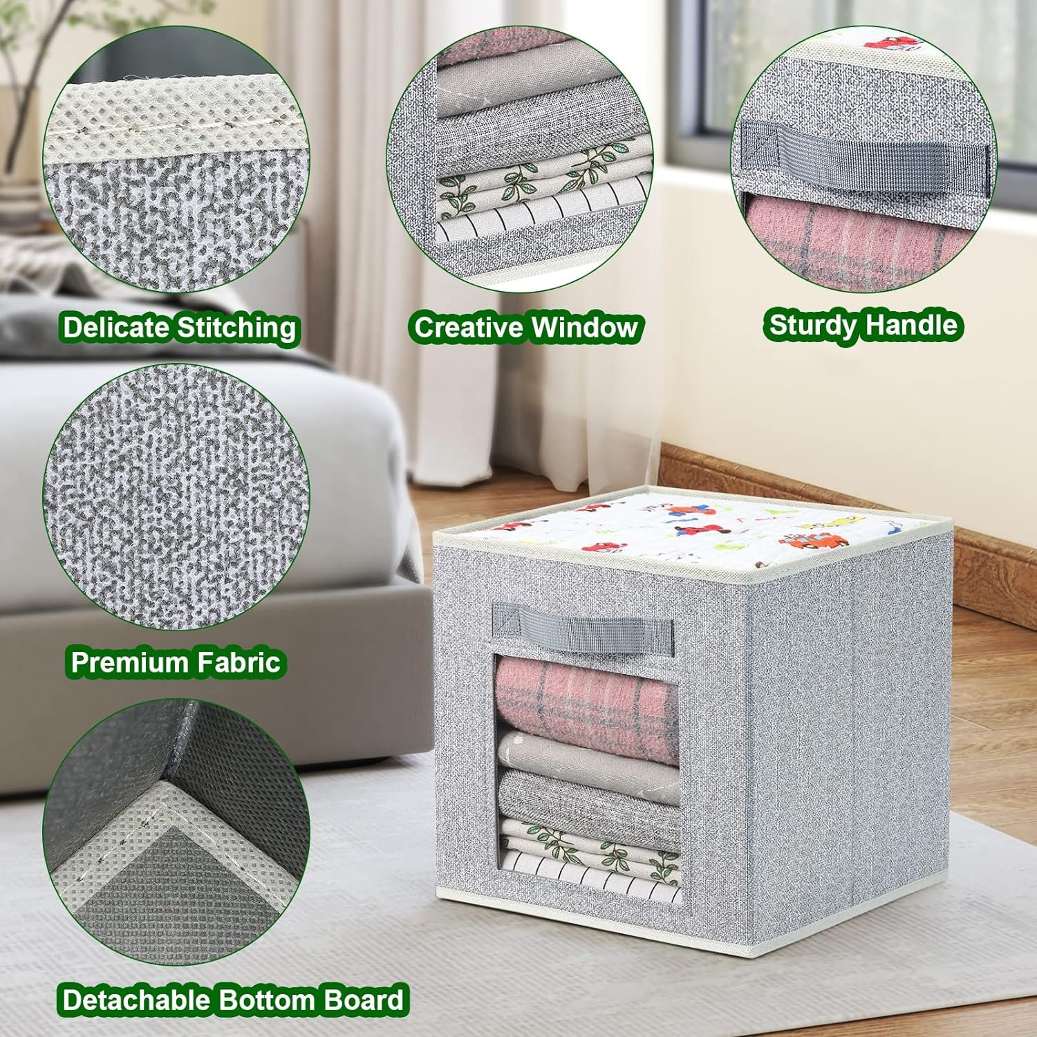 wholesale 6 Pack 11 Inch Fabric Closet Organizer foldable Grey Cube Storage Boxes Bins For Shelves