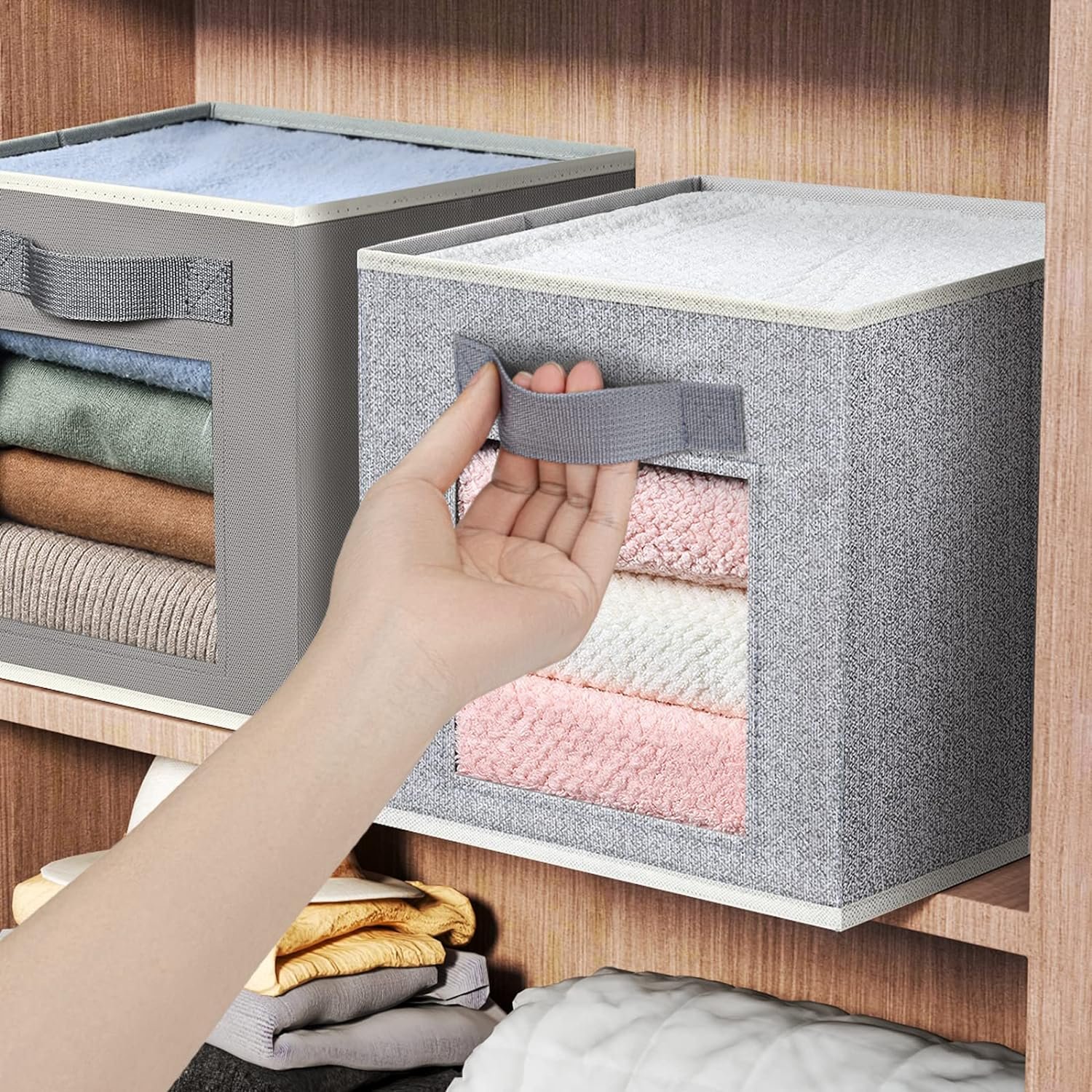 wholesale 6 Pack 11 Inch Fabric Closet Organizer foldable Grey Cube Storage Boxes Bins For Shelves