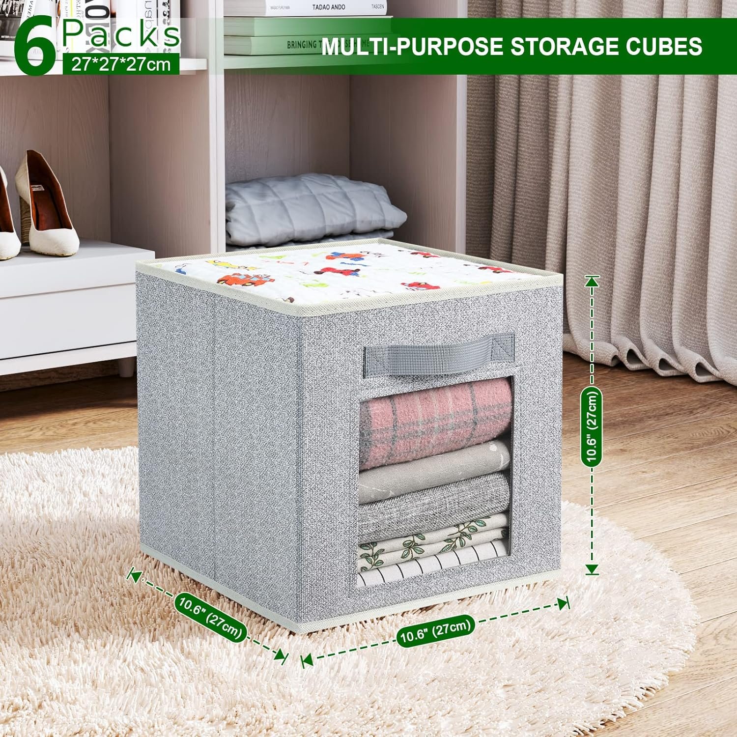 wholesale 6 Pack 11 Inch Fabric Closet Organizer foldable Grey Cube Storage Boxes Bins For Shelves