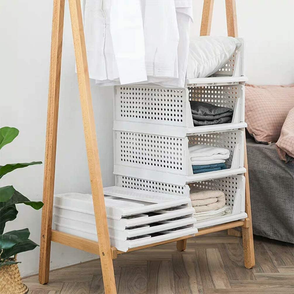 Wholesale Hot Selling Foldable Clothes Shelf Baskets Stackable Wardrobe Storage Box Plastic Closet Basket Shelf Storage Bins