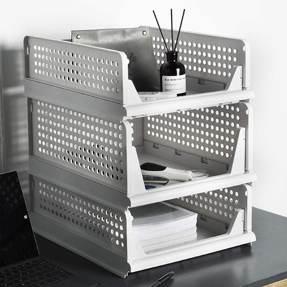 Wholesale Hot Selling Foldable Clothes Shelf Baskets Stackable Wardrobe Storage Box Plastic Closet Basket Shelf Storage Bins