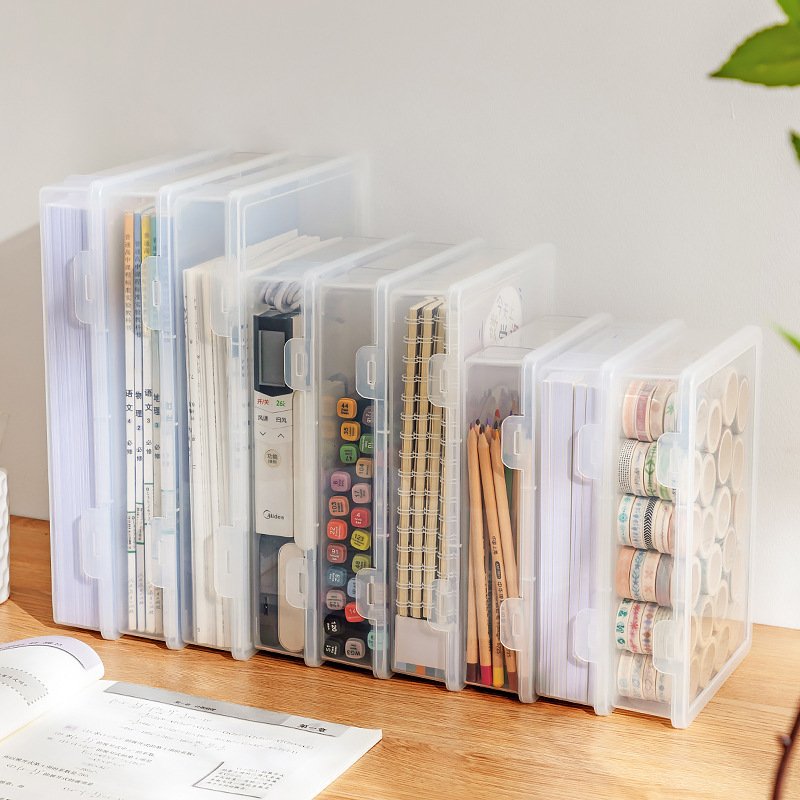 5x8 Transparent Stackable A5 Paper Organizer Bin Solid Plastic Desktop Storage Box