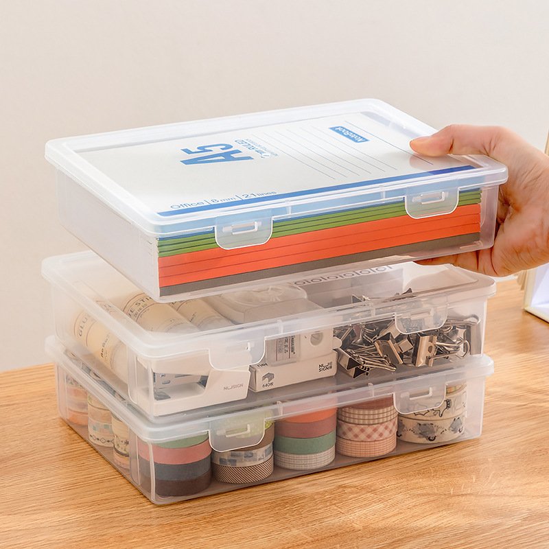 5x8 Transparent Stackable A5 Paper Organizer Bin Solid Plastic Desktop Storage Box