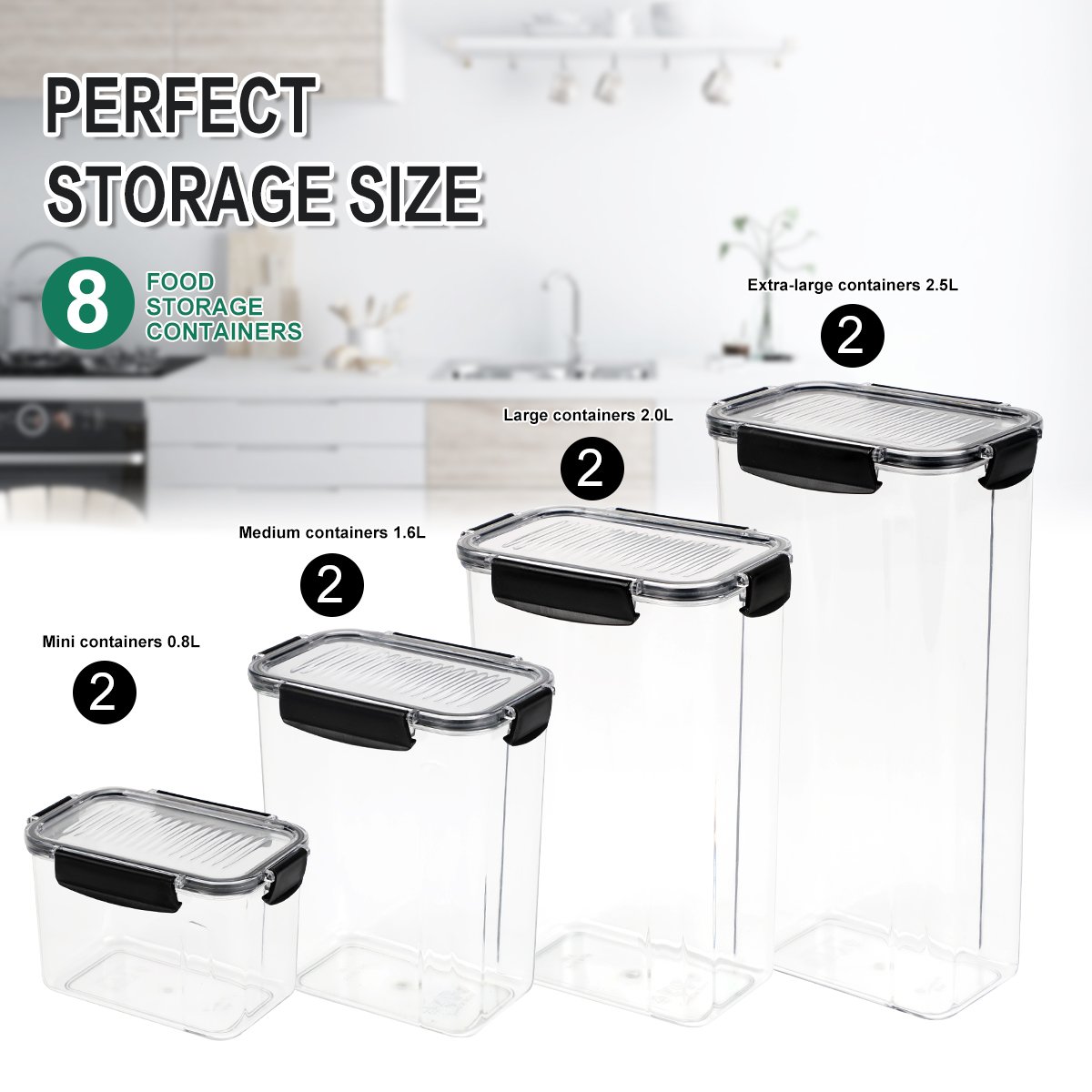 8 pcs Airtight Food Storage Containers,BPA Free Kitchen Organization Set for Pantry Organization and Storage