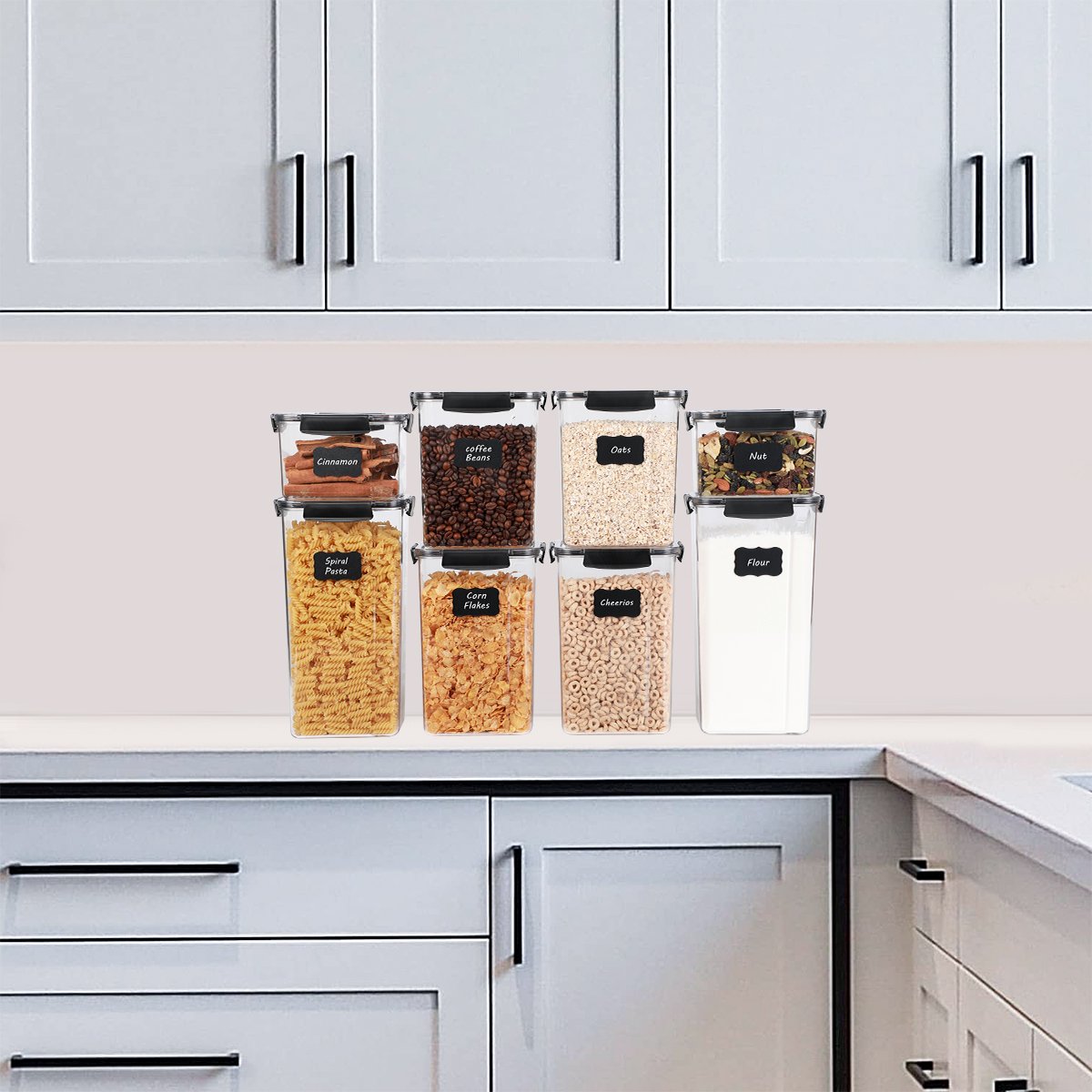 8 pcs Airtight Food Storage Containers,BPA Free Kitchen Organization Set for Pantry Organization and Storage