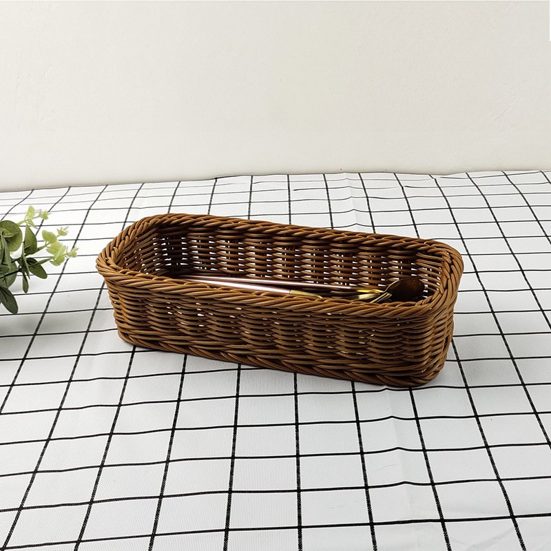 New Handmade Craft Cutlery Kitchen Cutlery Basket Wholesale Rectangle Rattan Basket For Kitchen Table, Cabinet, Pantry
