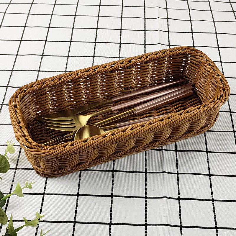 New Handmade Craft Cutlery Kitchen Cutlery Basket Wholesale Rectangle Rattan Basket For Kitchen Table, Cabinet, Pantry