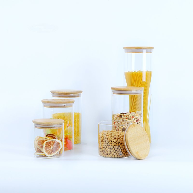 Clear Glass Jar Storage Bottles Jars Food Storage Container With Airtight Bamboo Lid