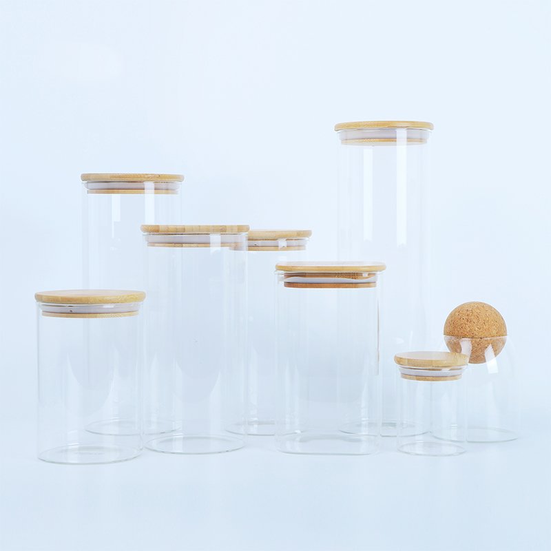 Clear Glass Jar Storage Bottles Jars Food Storage Container With Airtight Bamboo Lid