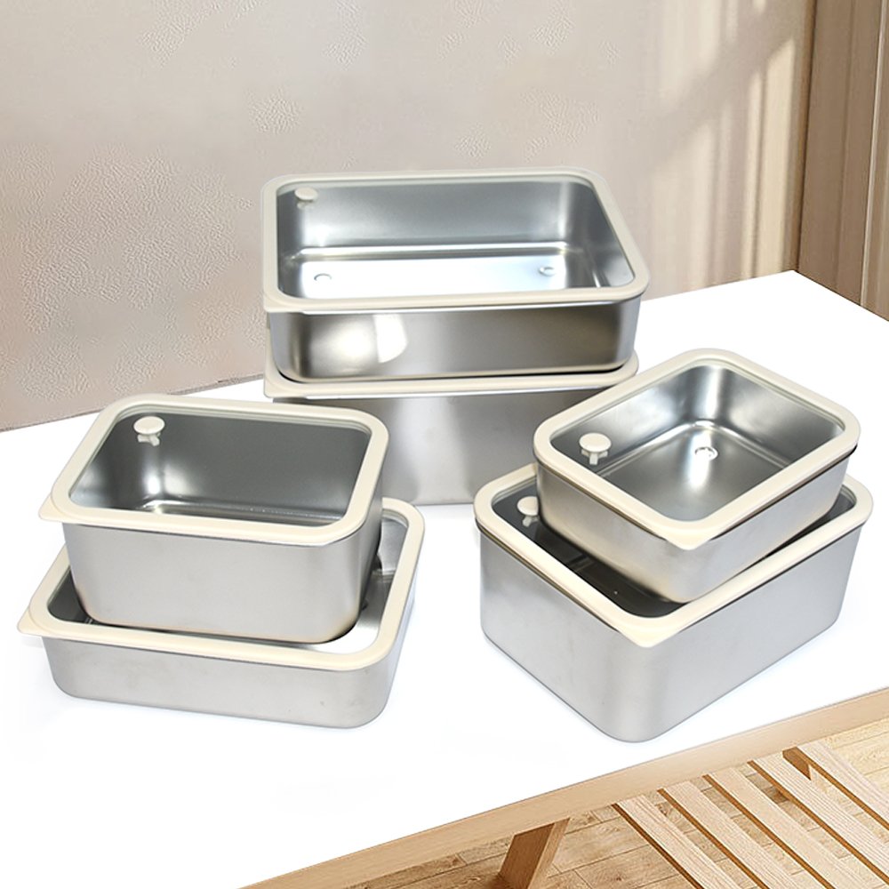 Wholesale Freezer Safe Stainless Steel Container Stackable Food Storage Container Fresh Keeping Box With Lucency Glass Lids