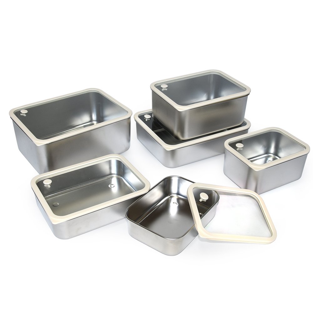 Wholesale Freezer Safe Stainless Steel Container Stackable Food Storage Container Fresh Keeping Box With Lucency Glass Lids