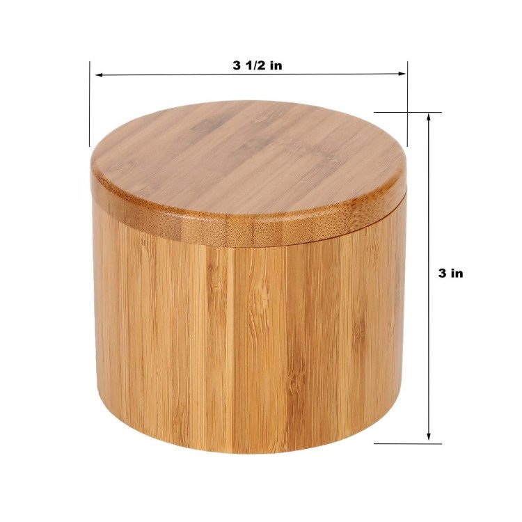 Bamboo Salt Box With Magnetic Swivel Lid 8.5oz Round Spice Container Secure Durable Storage & Organization for Seasonings