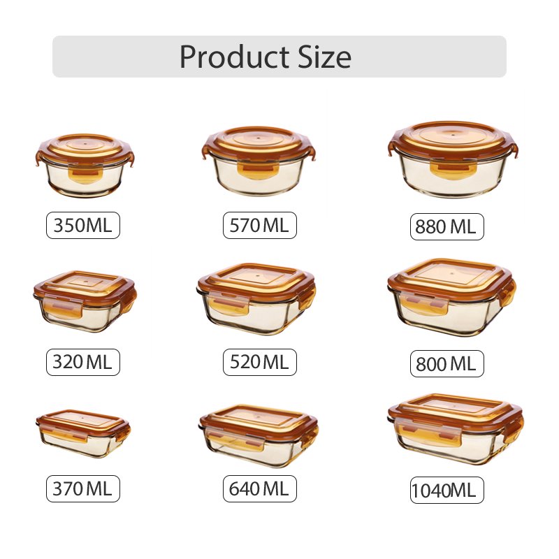 High Quality Amber Borosilicate Lunch Box Food Storage Containers with Airtight Lids Lunch Boxes for Lunches