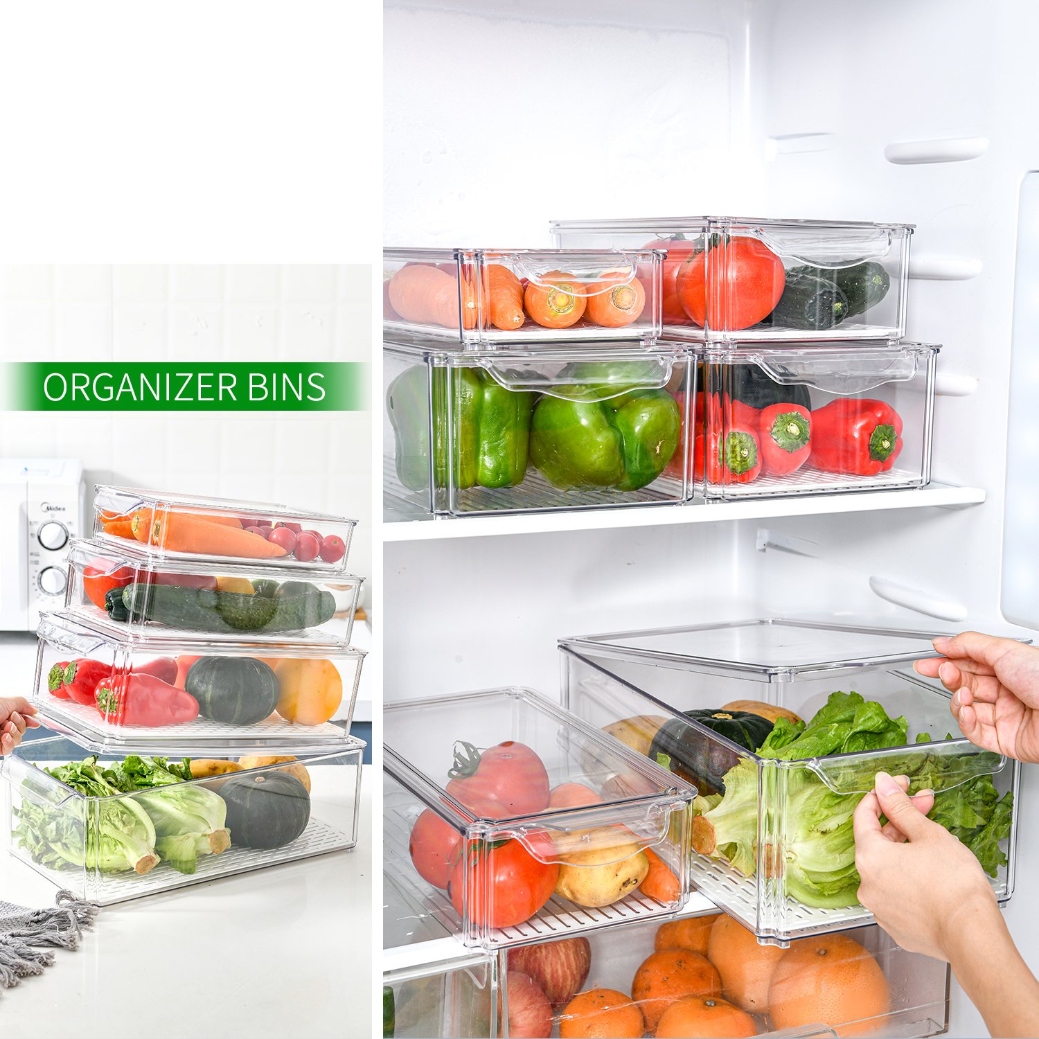 New Popular Refrigerator Clear Plastic Vegetable Food Storage Container Box Set