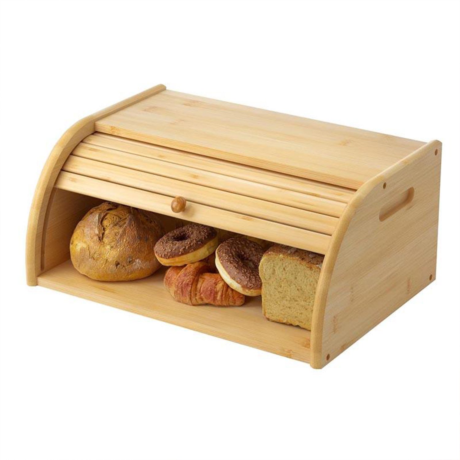 Bamboo Breadbox Roll Top Bamboo Bread Box-Kitchen Countertop Bread Holder Bread Storage Food Storage