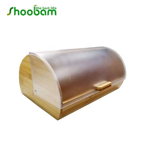 Bamboo Food Storage Bin with Rolltop Plastic Cover Kitchen Counter Bread Box