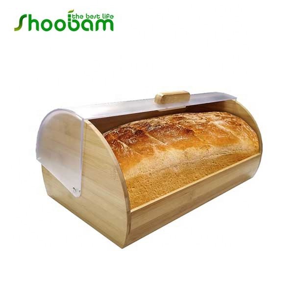 Bamboo Food Storage Bin with Rolltop Plastic Cover Kitchen Counter Bread Box