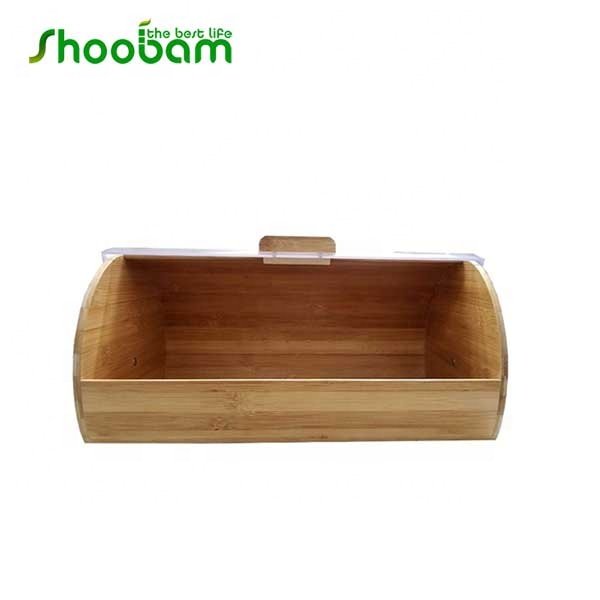 Bamboo Food Storage Bin with Rolltop Plastic Cover Kitchen Counter Bread Box