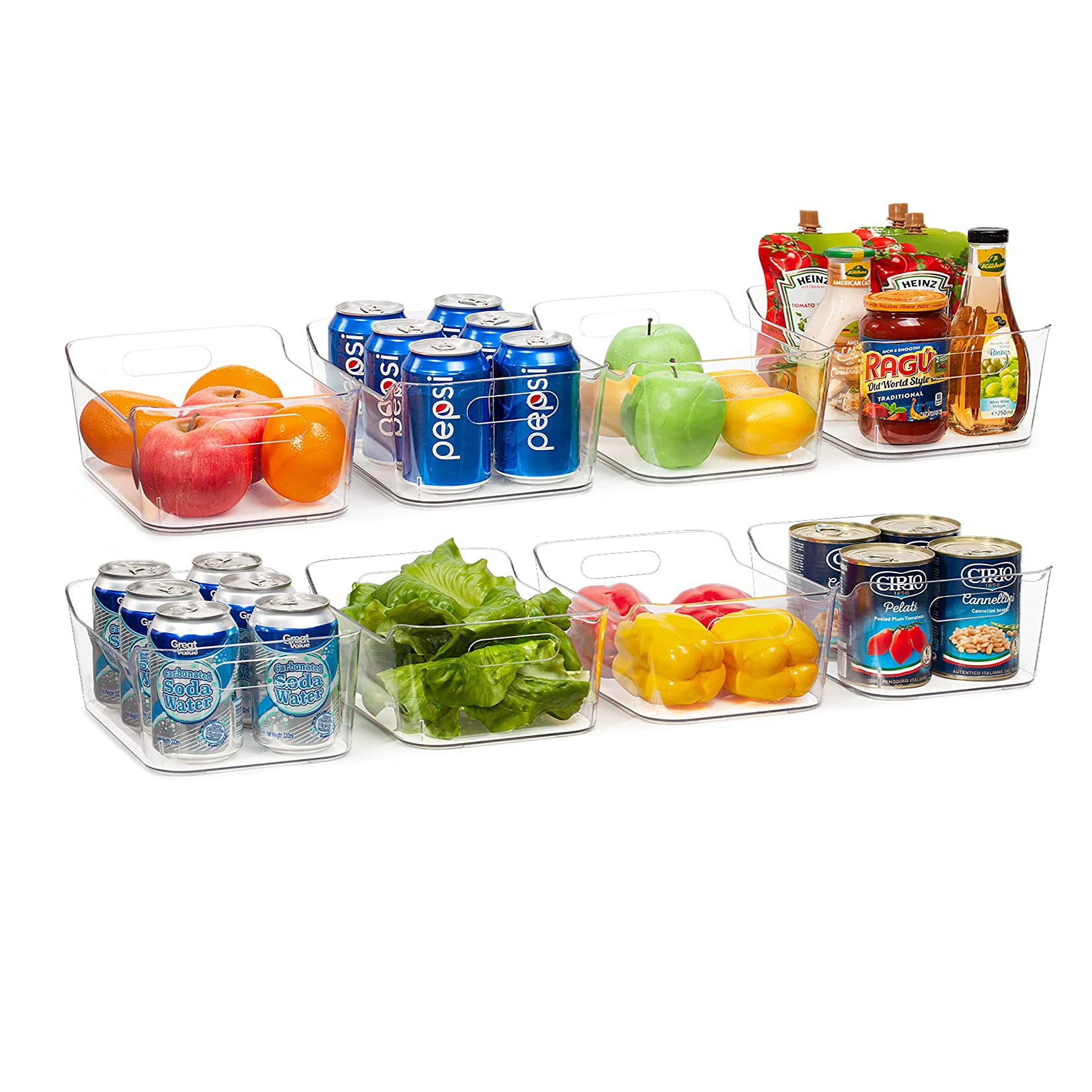 Refrigerator Organizer Bins Clear Plastic Fridge Organizer with Handle, Food Storage Container