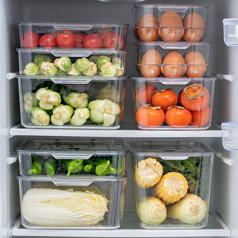 Kitchen Refrigerator Stackable Clear Plastic Storage Box Food Vegetables Container Fruit Egg Fresh Organizer Holder for Fridge