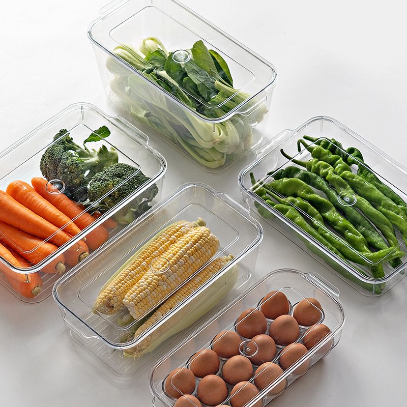 Kitchen Refrigerator Stackable Clear Plastic Storage Box Food Vegetables Container Fruit Egg Fresh Organizer Holder for Fridge