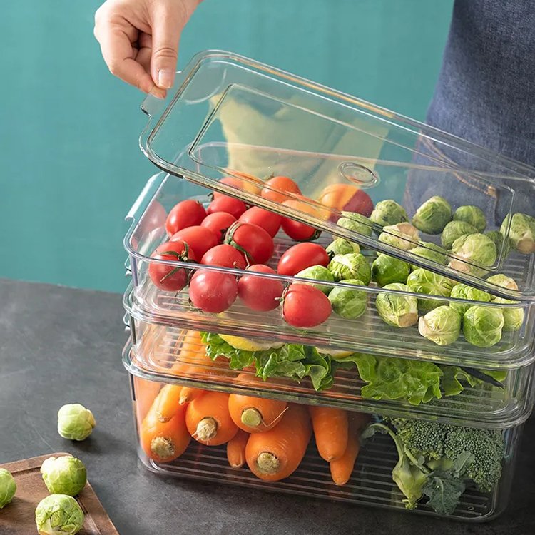 Kitchen Refrigerator Stackable Clear Plastic Storage Box Food Vegetables Container Fruit Egg Fresh Organizer Holder for Fridge