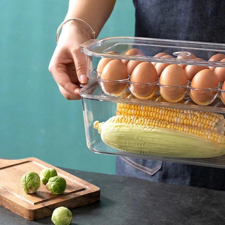 Kitchen Refrigerator Stackable Clear Plastic Storage Box Food Vegetables Container Fruit Egg Fresh Organizer Holder for Fridge