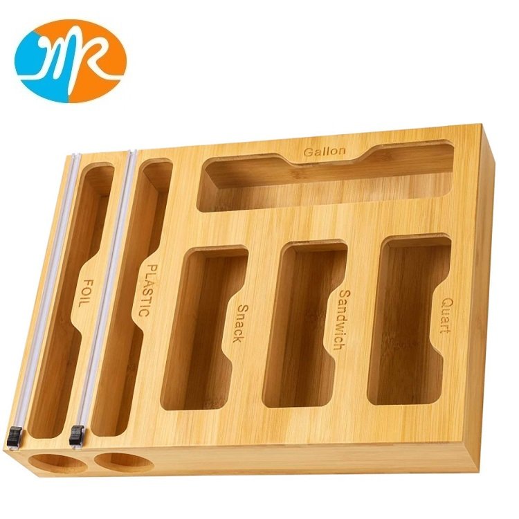 Baggie Dispenser Bamboo new coming zip lock Bag Storage Organizer Box