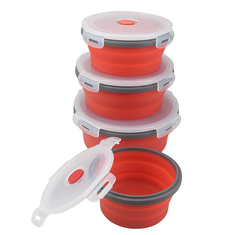 4 pcs Foldable Fresh Box Lunch Box Set Silicone Bento Box Food Container For Food Storage