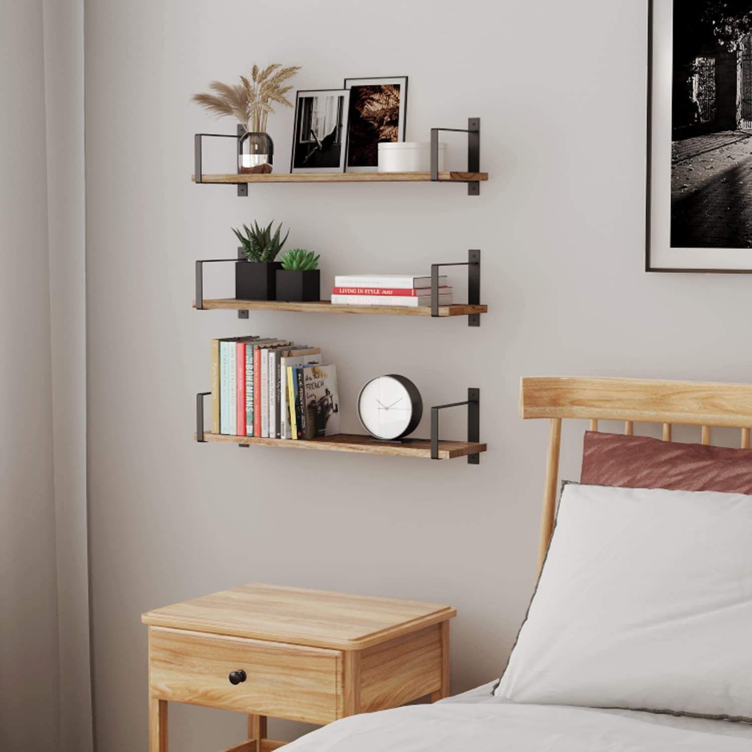 High quality bedroom storage decorative wall shelf bookshelf wooden floating shelf