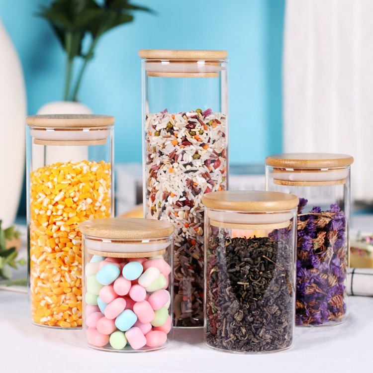 High quality Borosilicate Glass Food Storage With Bamboo Lid Kitchen Air tight Food Storage Jars