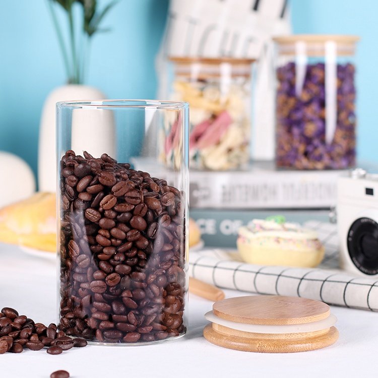 High quality Borosilicate Glass Food Storage With Bamboo Lid Kitchen Air tight Food Storage Jars