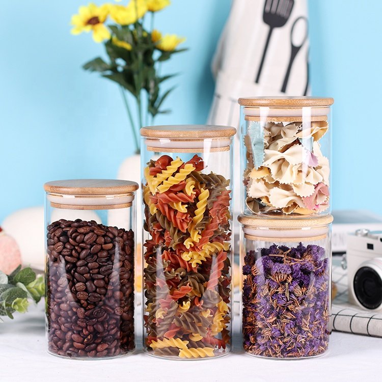 High quality Borosilicate Glass Food Storage With Bamboo Lid Kitchen Air tight Food Storage Jars