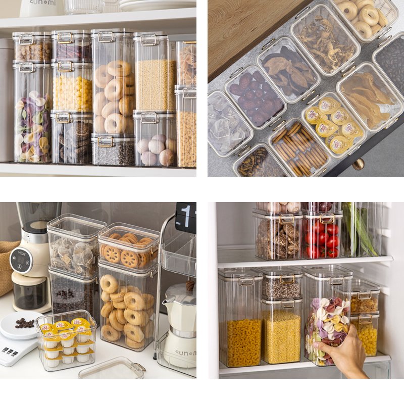 Modern stackable food storage containers with multiple capacity for kitchen refrigerator