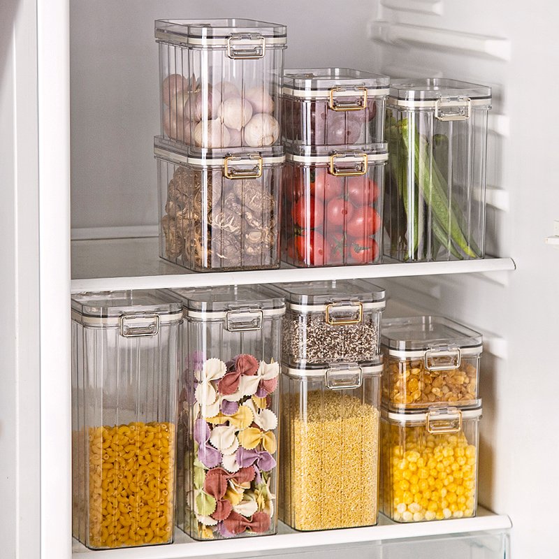 Modern stackable food storage containers with multiple capacity for kitchen refrigerator