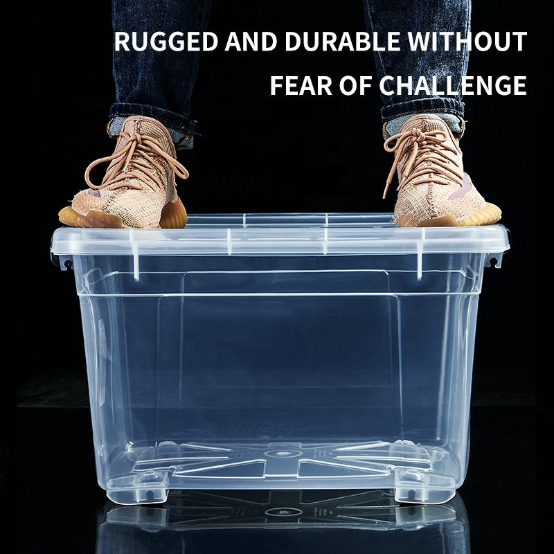 Manufacturers Home Custom 27L 50L 138L Big Heavy Duty Durable Clothing Transparent Large Plastic Storage Box Bins With Lids