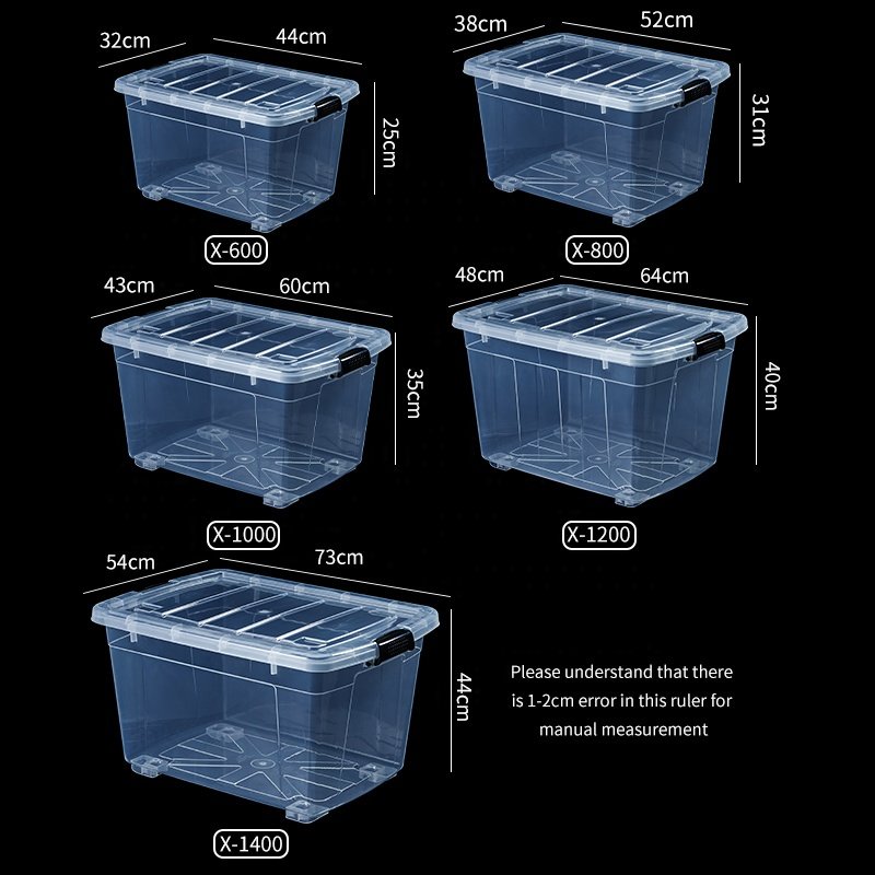 Manufacturers Home Custom 27L 50L 138L Big Heavy Duty Durable Clothing Transparent Large Plastic Storage Box Bins With Lids