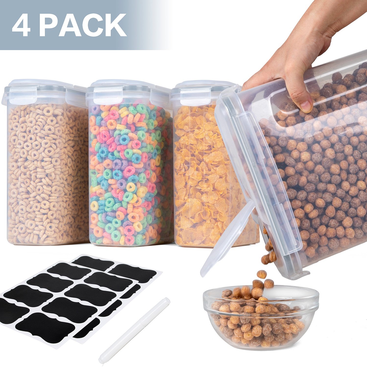 Stackable Airtight Kitchen Cereal Storage Containers Perfect for Dry Food Storage Containers 4 piece set